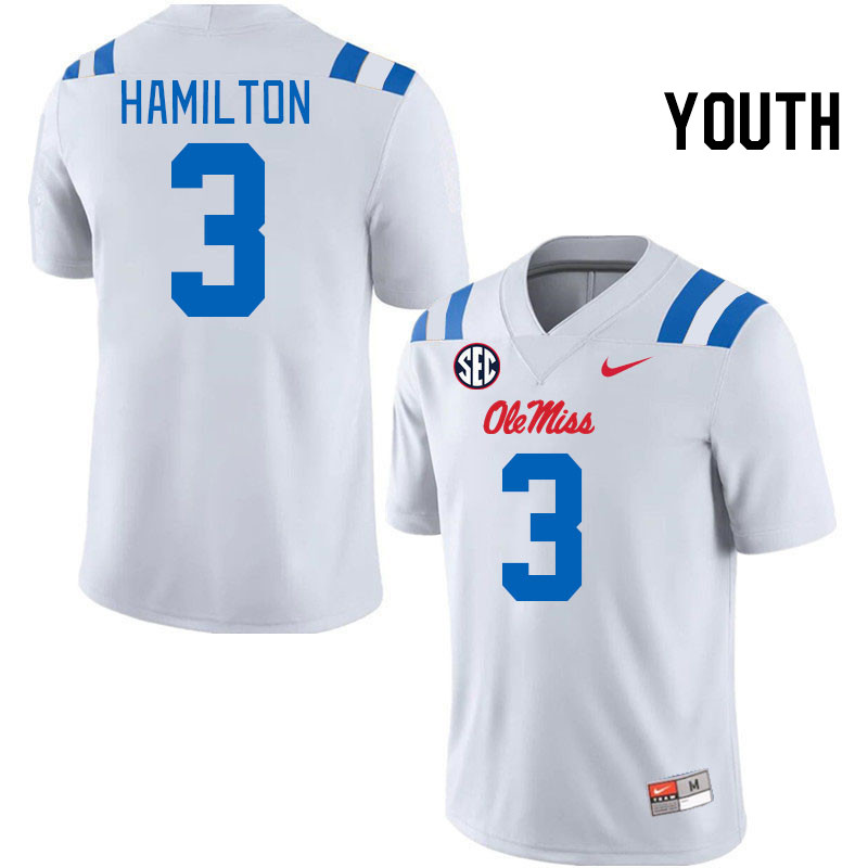 Youth #3 Isaiah Hamilton Ole Miss Rebels 2024 New Uniforms College Football Jerseys Stitched-White